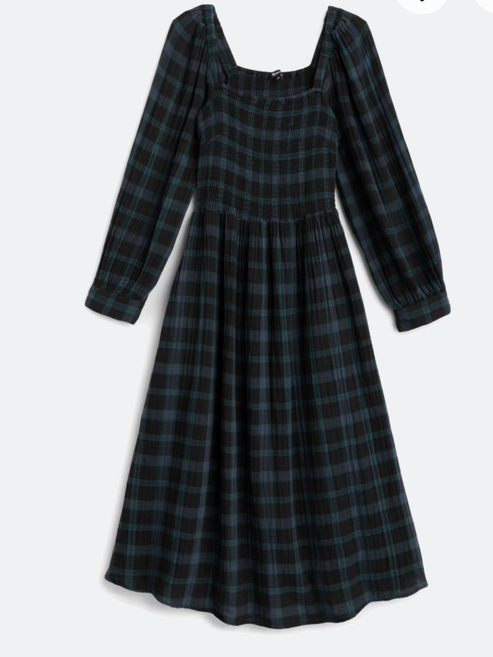 Madewell Lucie Navy Blue and Green Plaid Midi Dress